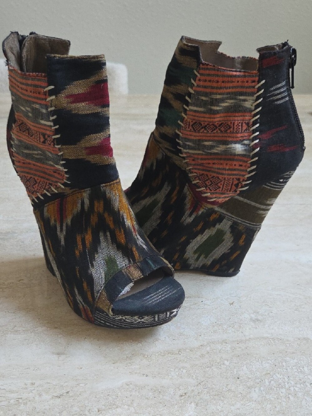 Aldo Multicolor Textile Wedge Sandals - Black, Green, Rust